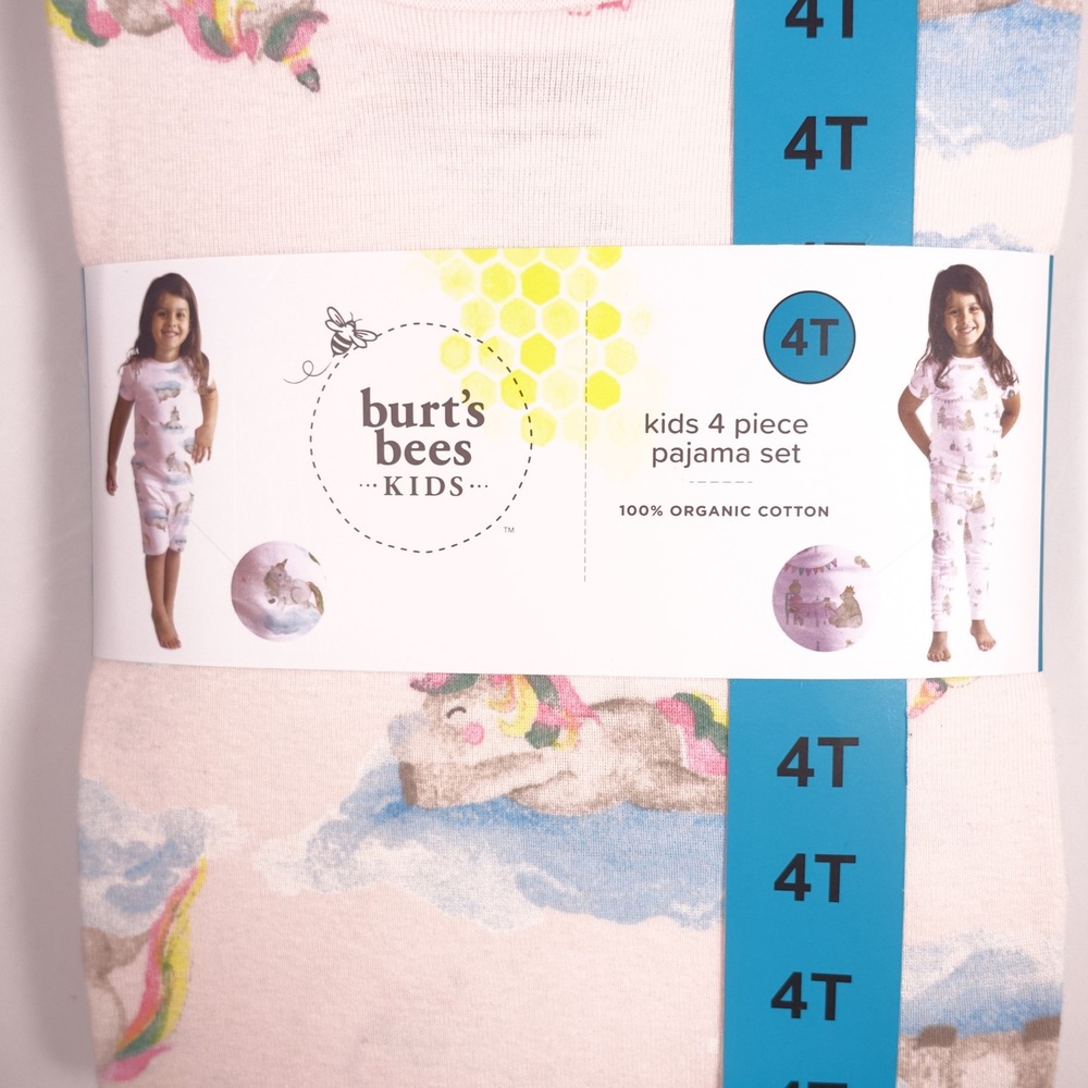 Burts Bees Kids 8 Piece Pajama Set 4T Organic Cotton Pink Unicorn Orange Floral - Picture 3 of 10